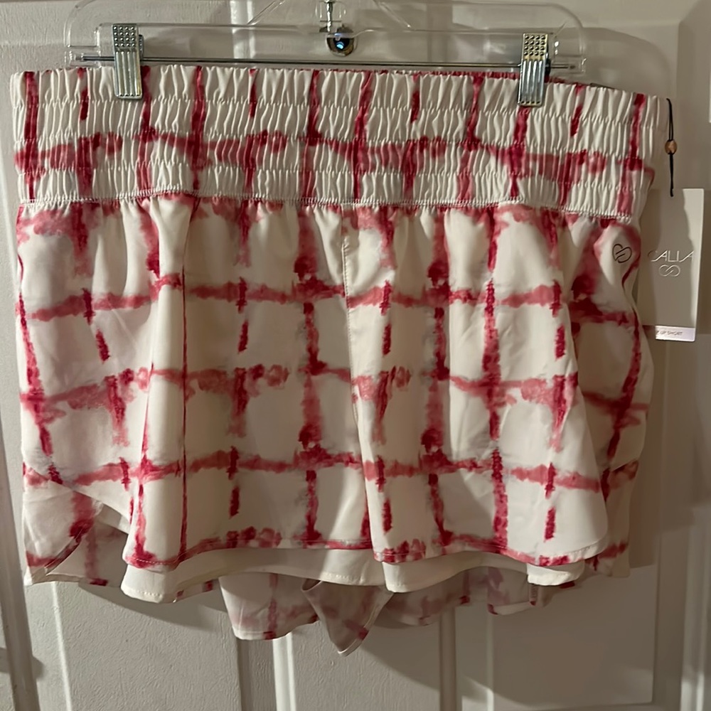 CALIA Women's Step Up Shorts: WATERCOLOR PLAID: PINK/WHITE: NWT: SZ XL